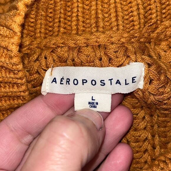 Aeropostale Yellow Mustard Cable Knit Cold Shoulder Sweater Large - Picture 4 of 5